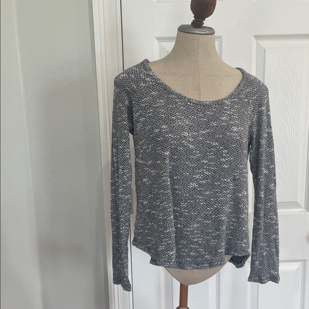 Splendid pullover sweater marled knit top black white long bell sleeves women L